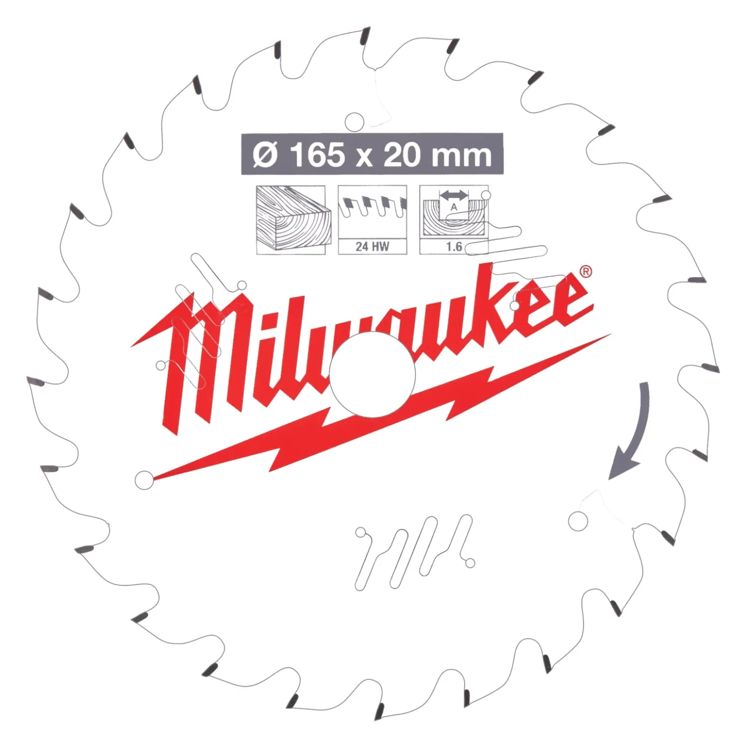 Milwaukee 4932471931 Cirkelzaagblad - 165x20x1,6mm - 24T
