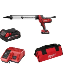 Milwaukee C18 PCG/600T-201B 18V Li-Ion Accu lijm- en kitspuit set (1x 2.0Ah accu) incl. worsthouder in tas
