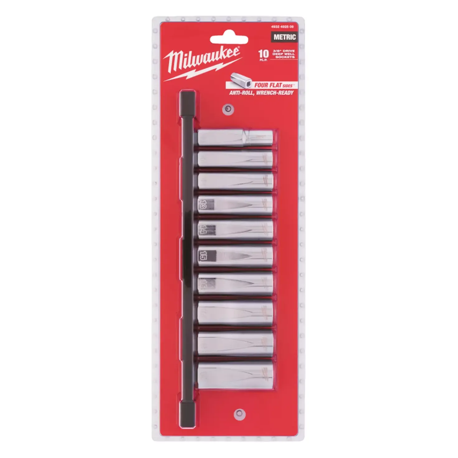 Milwaukee 4932492509 10-delige Bitset 3/8" FOUR FLAT lang