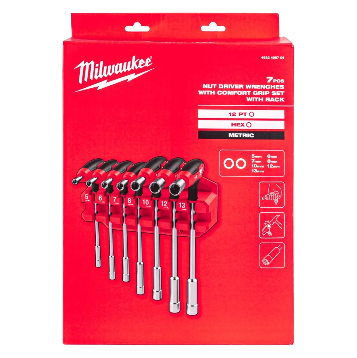Milwaukee 4932498704 7-delige Dopschroevendraaierset T-greep Schroevendraaierset met comfort grip - 5-13mm