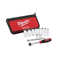 Milwaukee 4932501196 12-delige Ratel- en doppenset FOUR FLAT - in etui - 3/8”