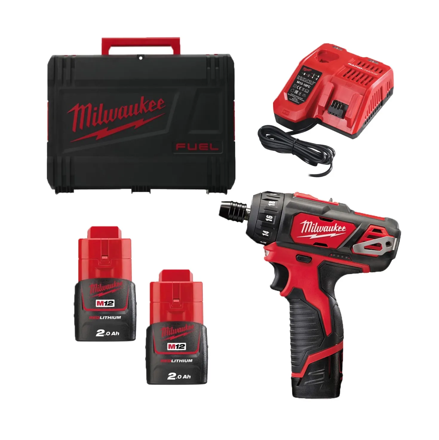 Milwaukee M12 BD-202C 12V Li-Ion accu boor-/schroefmachine set (2x 2.0Ah accu) in koffer