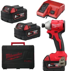 Milwaukee M18 BLIDR-502X 18V Li-ion accu slagschroevendraaier (2x 5.0Ah accu) set in HD Box - 190Nm