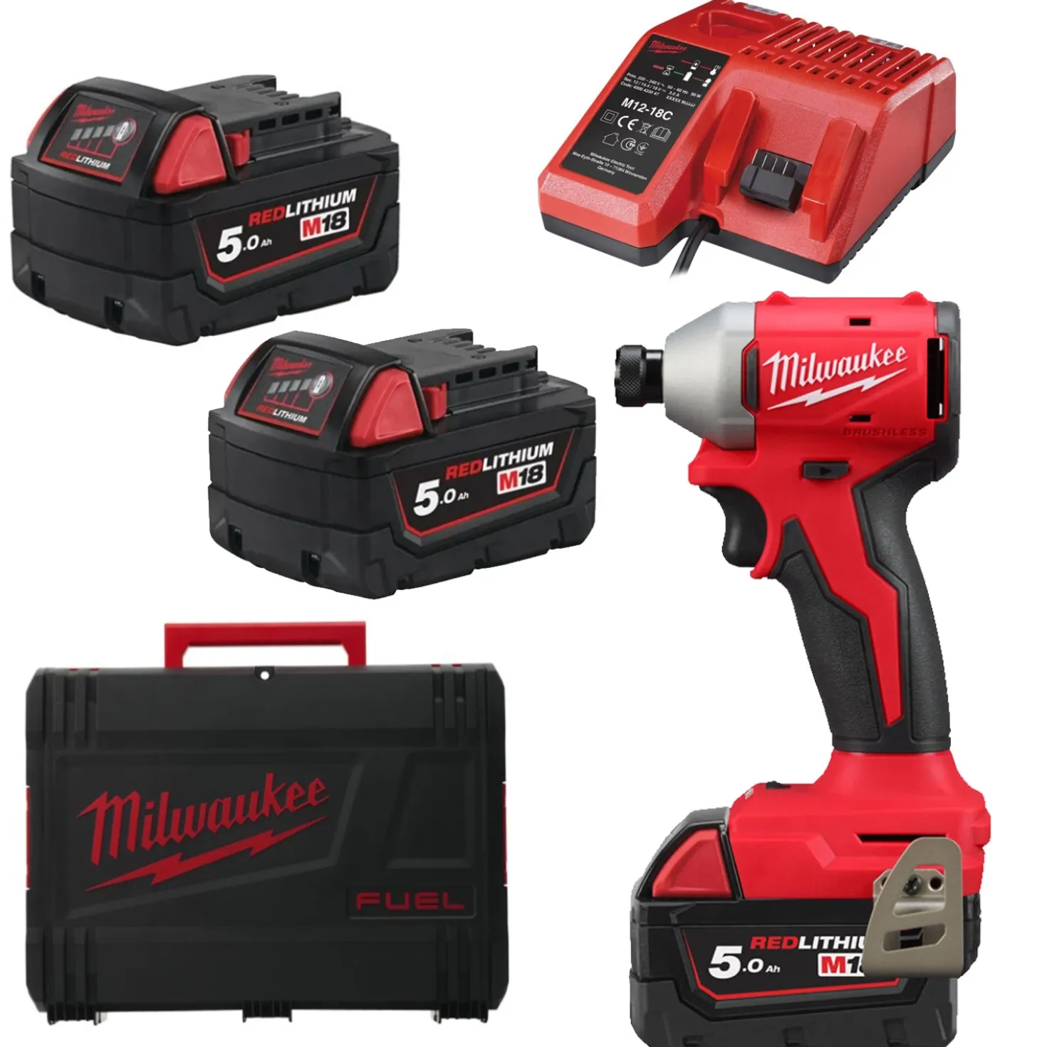 Milwaukee M18 BLIDR-502X 18V Li-ion accu slagschroevendraaier (2x 5.0Ah accu) set in HD Box - 190Nm