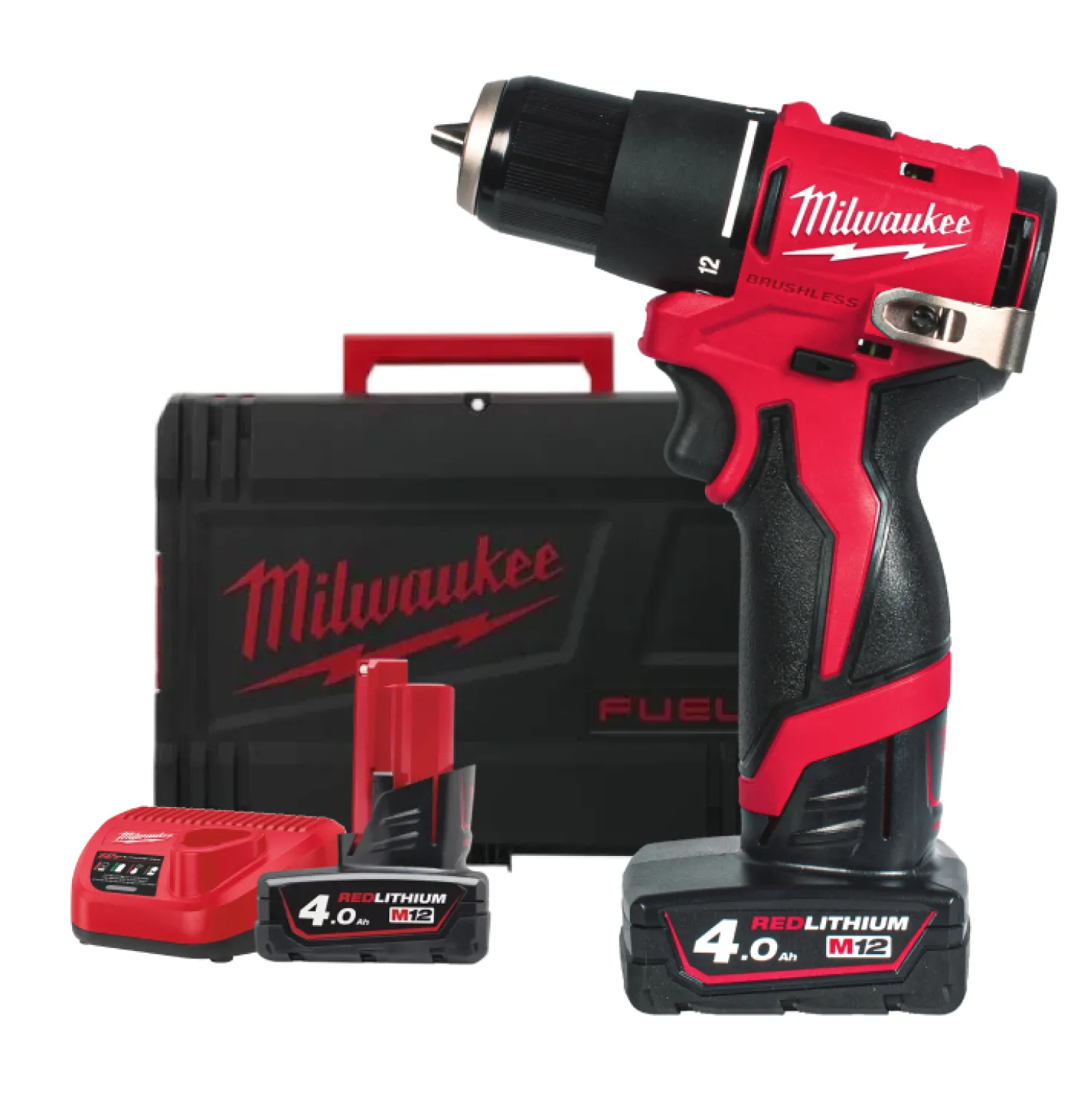 Milwaukee M12 BLPDRC-402C 12V Li-ion accu klopboor-/schroefmachine set (2x 4.0Ah accu) in koffer