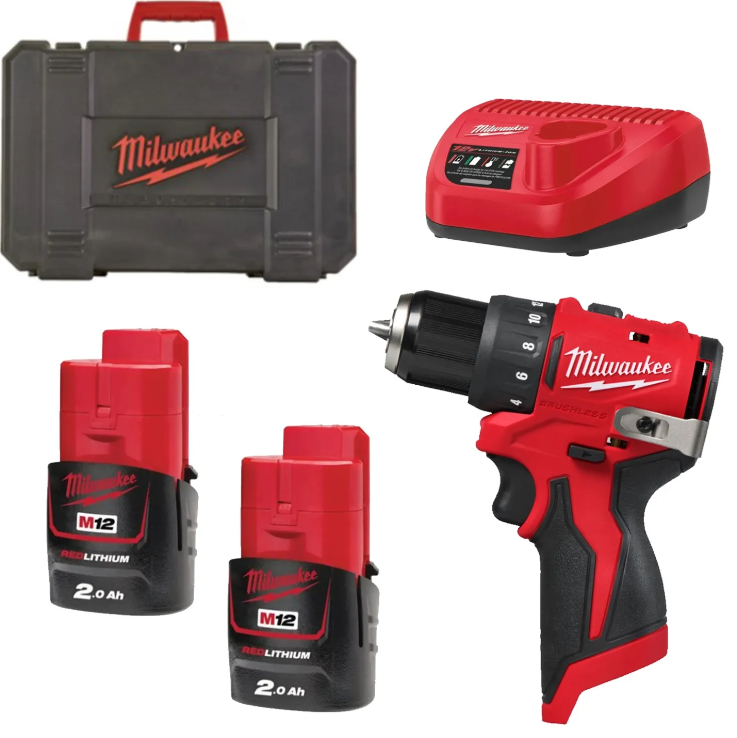 Milwaukee M12 BLPDRC-202C 12V Li-ion accu klopboor-/schroefmachine set (2x 2.0Ah accu) in koffer