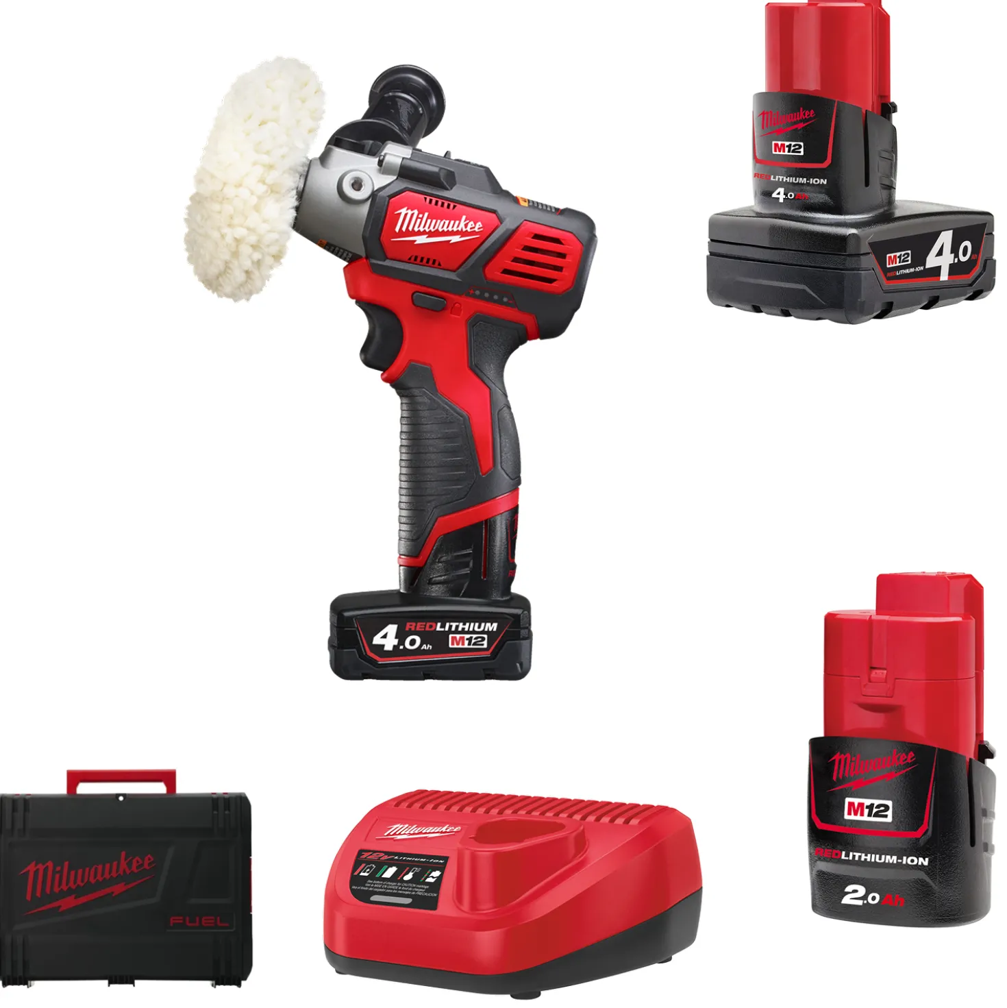 Milwaukee M12 BPS-421X 12V Li-Ion accu schuur-/polijstmachine set (1x 4.0Ah & 1x 2.0Ah accu) in HD Box