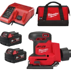 Milwaukee M18 BQSS-502B 18V Li-ion accu vlakschuurmachine set (2x 5.0Ah) in transporttas