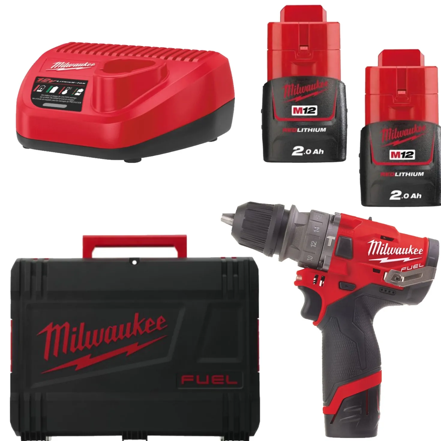 Milwaukee M12 FPDX-202X 12V Li-Ion accu Boor-/schroefmachine set (2x 2.0Ah accu) in HD-Box - koolborstelloos