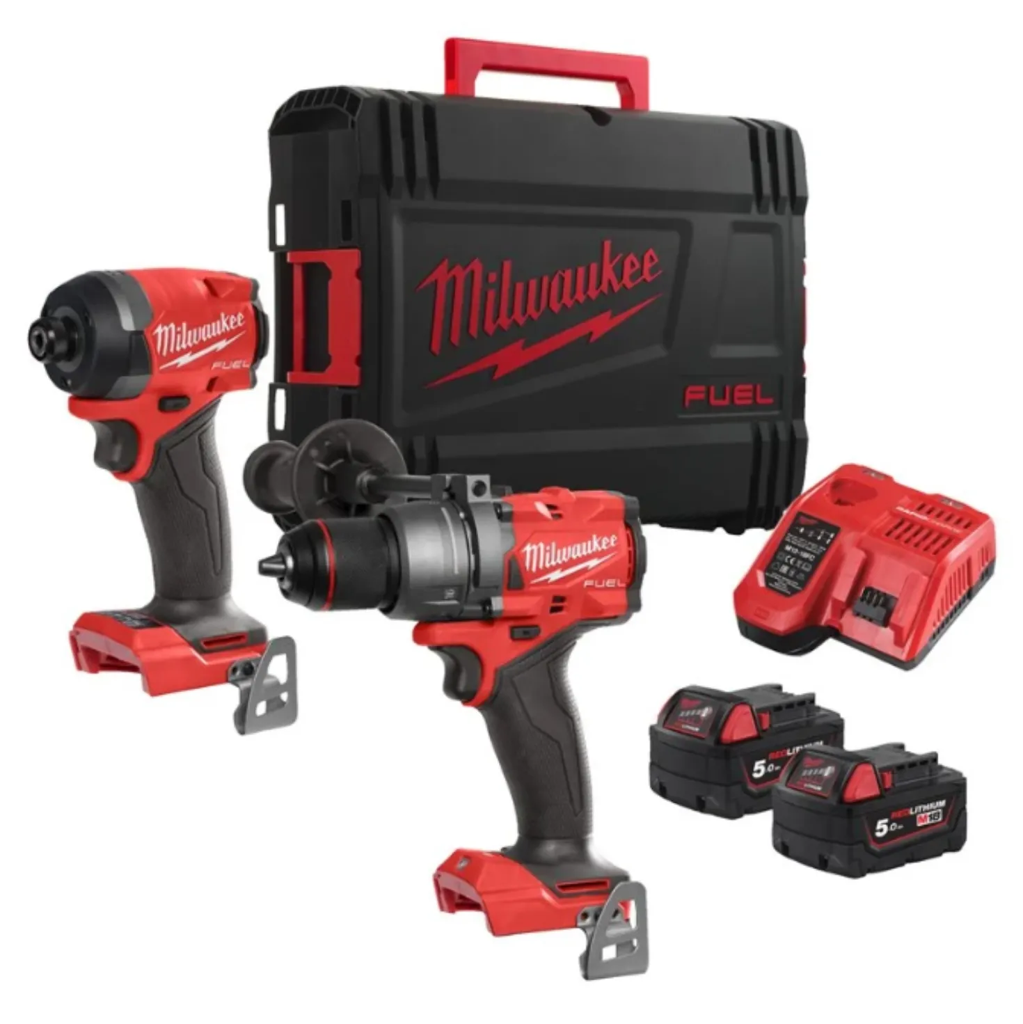 Milwaukee M18 FPP2A3-502X 18V Li-Ion accu klopboor- /schroefmachine (M18 FPD3-0) & slagschroevendraaier (M18 FID3-0) combiset (2x 5.0Ah) in HD Box