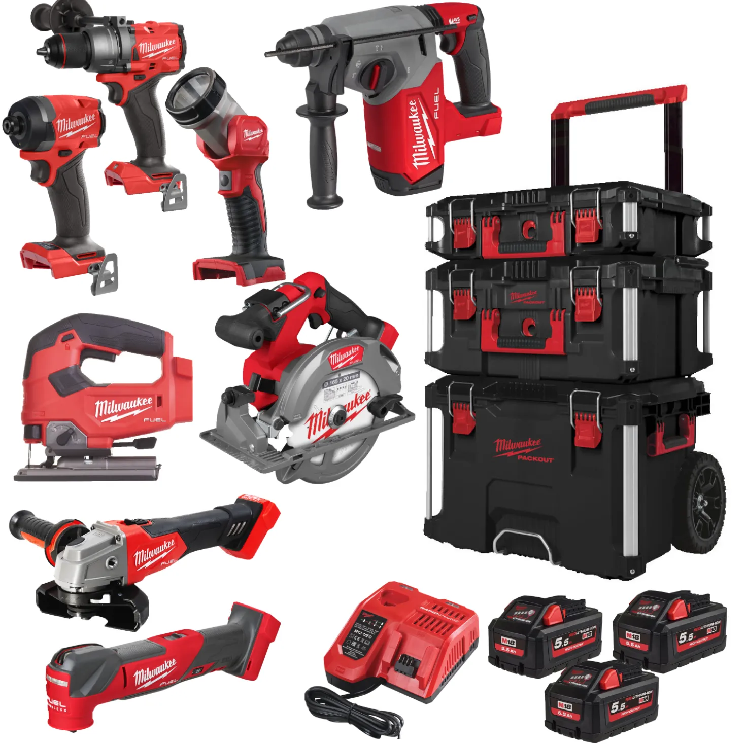 Milwaukee M18 FPP8E-553P 18V Li-ion 8-Delige combiset (3x 5.5Ah) in Packout