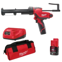 Milwaukee M12 PCG/310C-201B 12V Li-Ion Accu lijm- en kitspuit set (1x 2.0Ah accu) incl. kokerhouder in tas