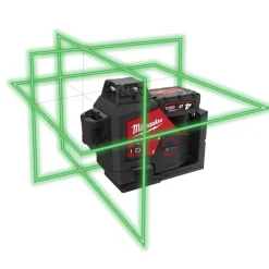 Milwaukee M12 3PLSKIT-401P 12V Li-ion accu Kruislijnlaser set in PACKOUT koffer - Groen - 38m - 3 lijnen - IP54