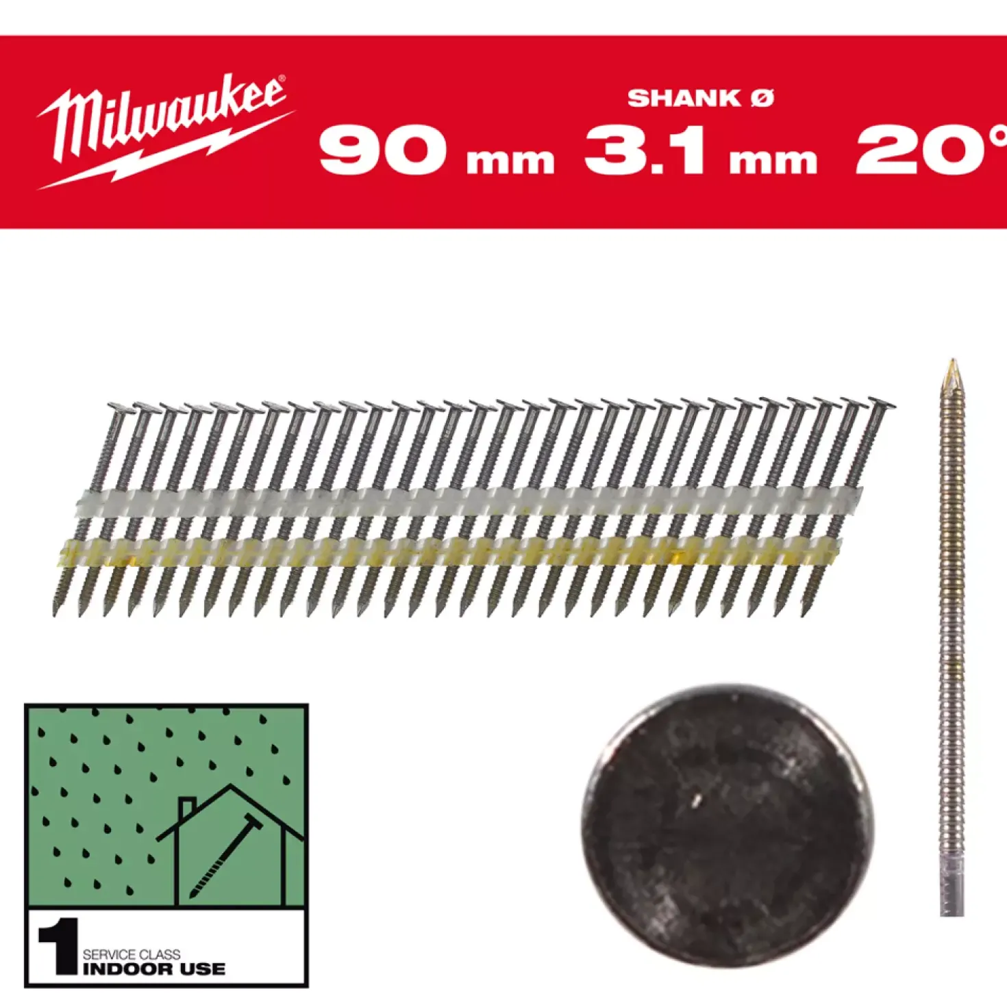 Milwaukee 4932492590 Nagels ronde kop 20 90mm/RS/B/SC1-1,750pc