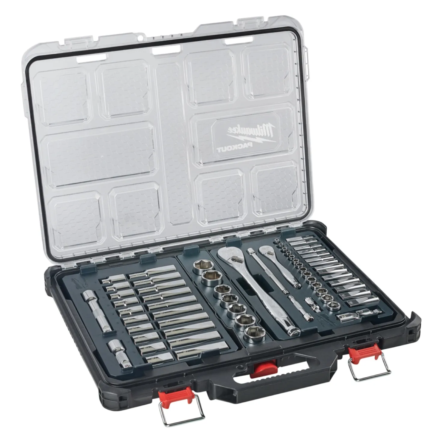 Milwaukee 4932493661 PACKOUT ratel- en doppenset met 1/4" en 1/2" aandrijving (63-delig)