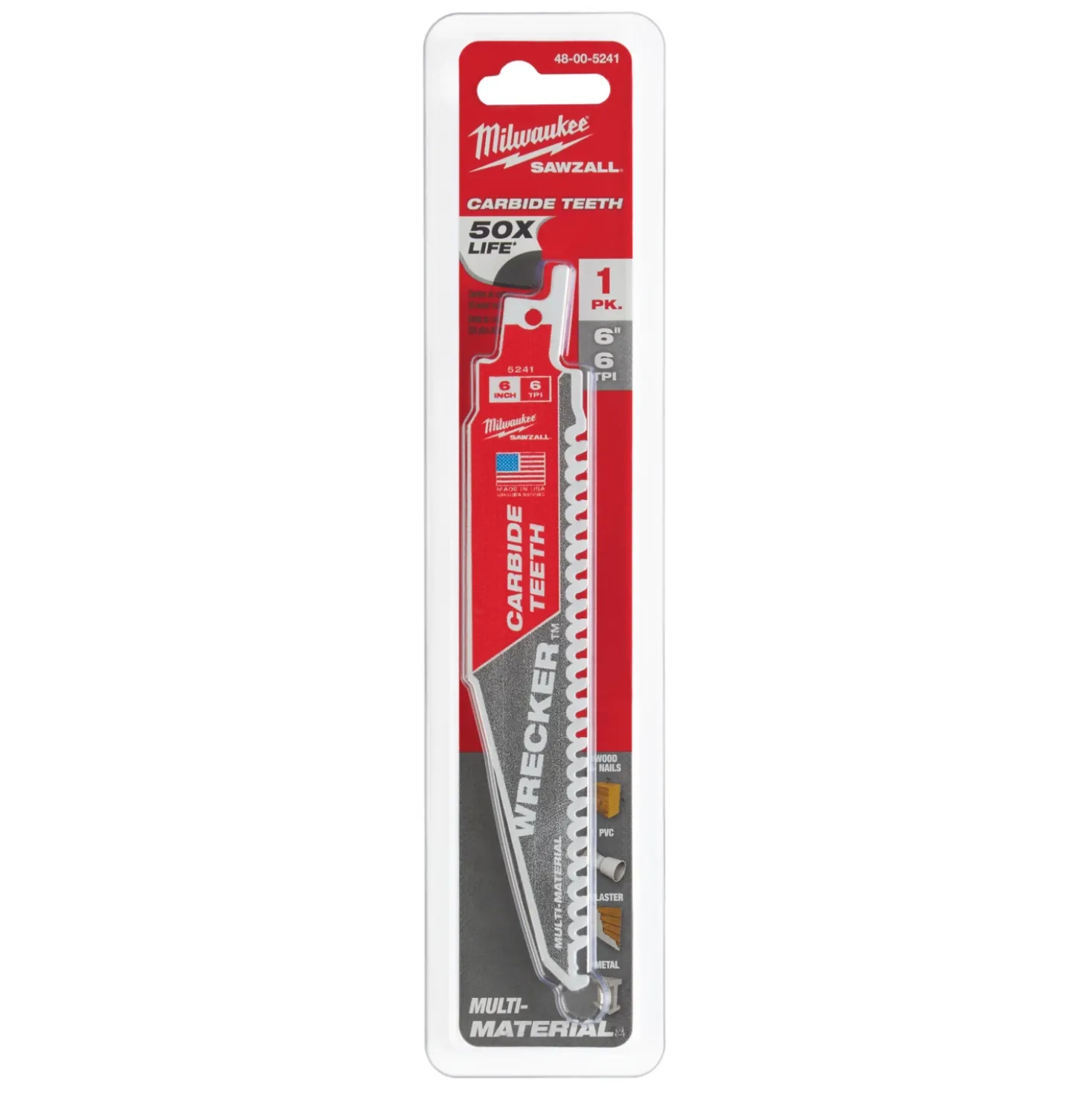 Milwaukee 48475241 Sawzall Reciprozaagblad mat. Carbide WRECKER - 150 x 6TPI - multi