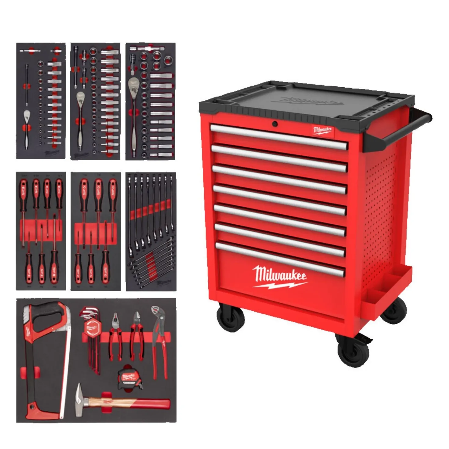 Milwaukee 4932499182 TOOLGUARD Stalen Gereedschapswagen gevuld - 196-delig - 7 laden - 27" / 69 cm