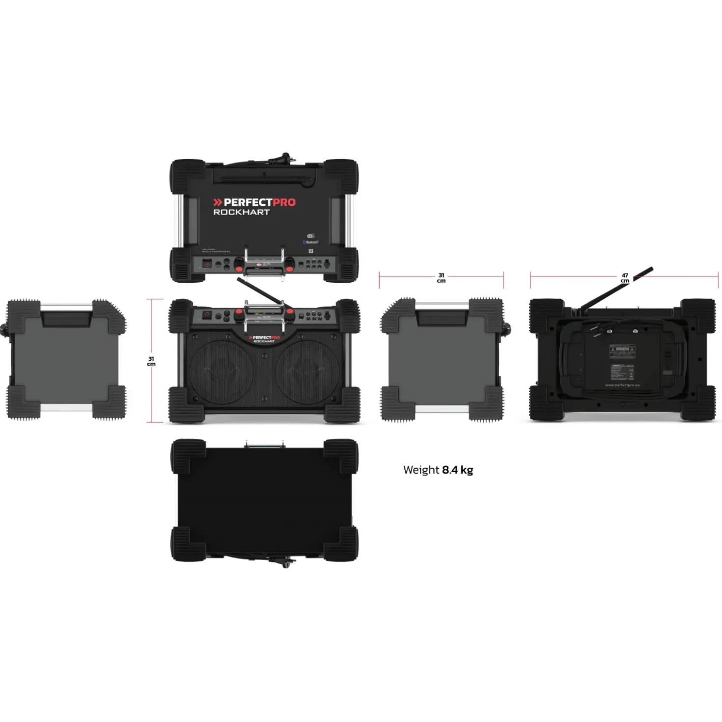PerfectPro ROCKHART RH4 Bouwradio - FM RDS / DAB+ - AUX-in - bluetooth - oplaadbaar (ingebouwde lithium accu)