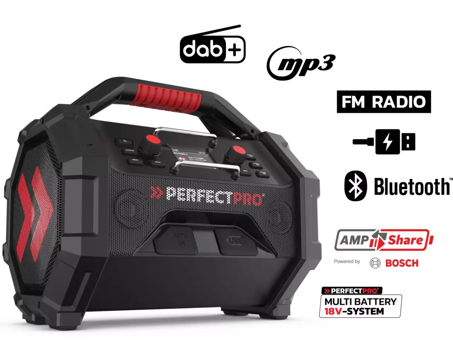 PerfectPro ROCKTAGON OCT-18V multi battery Bouwradio - FM RDS / DAB+ - AUX-in - bluetooth