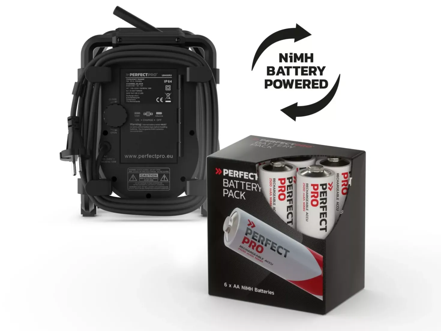 PerfectPro UBOX 400R2 Bouwradio - FM RDS / DAB+ - AUX-in - bluetooth - werkt op netstroom en batterij