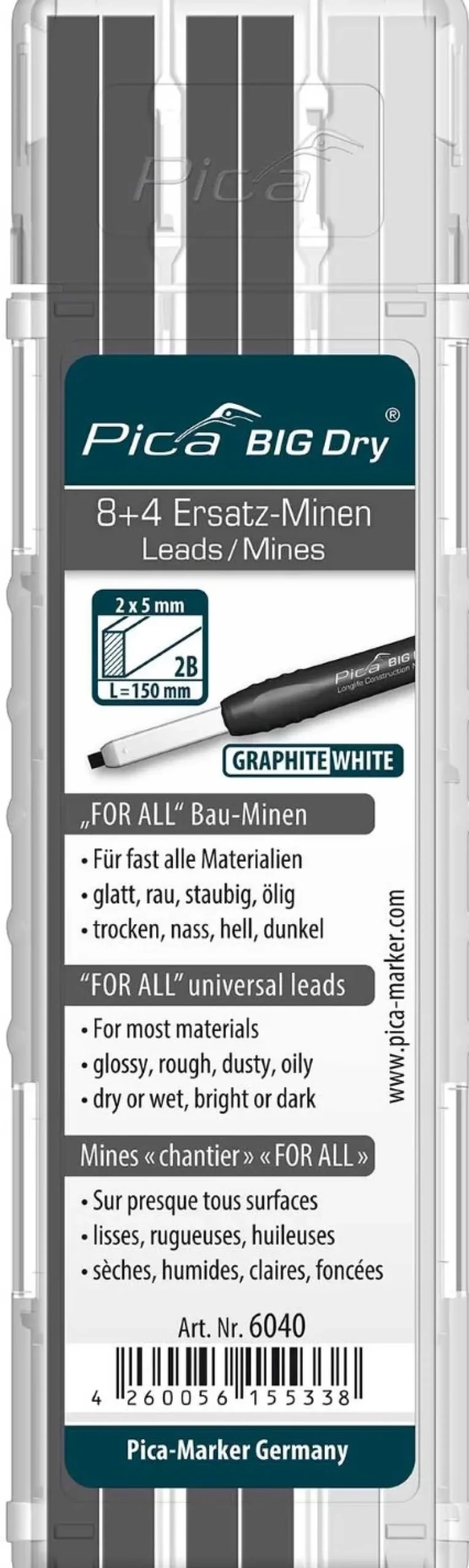 Pica 6040 BIG Dry Navulling - Grafiet/Wit (12st)