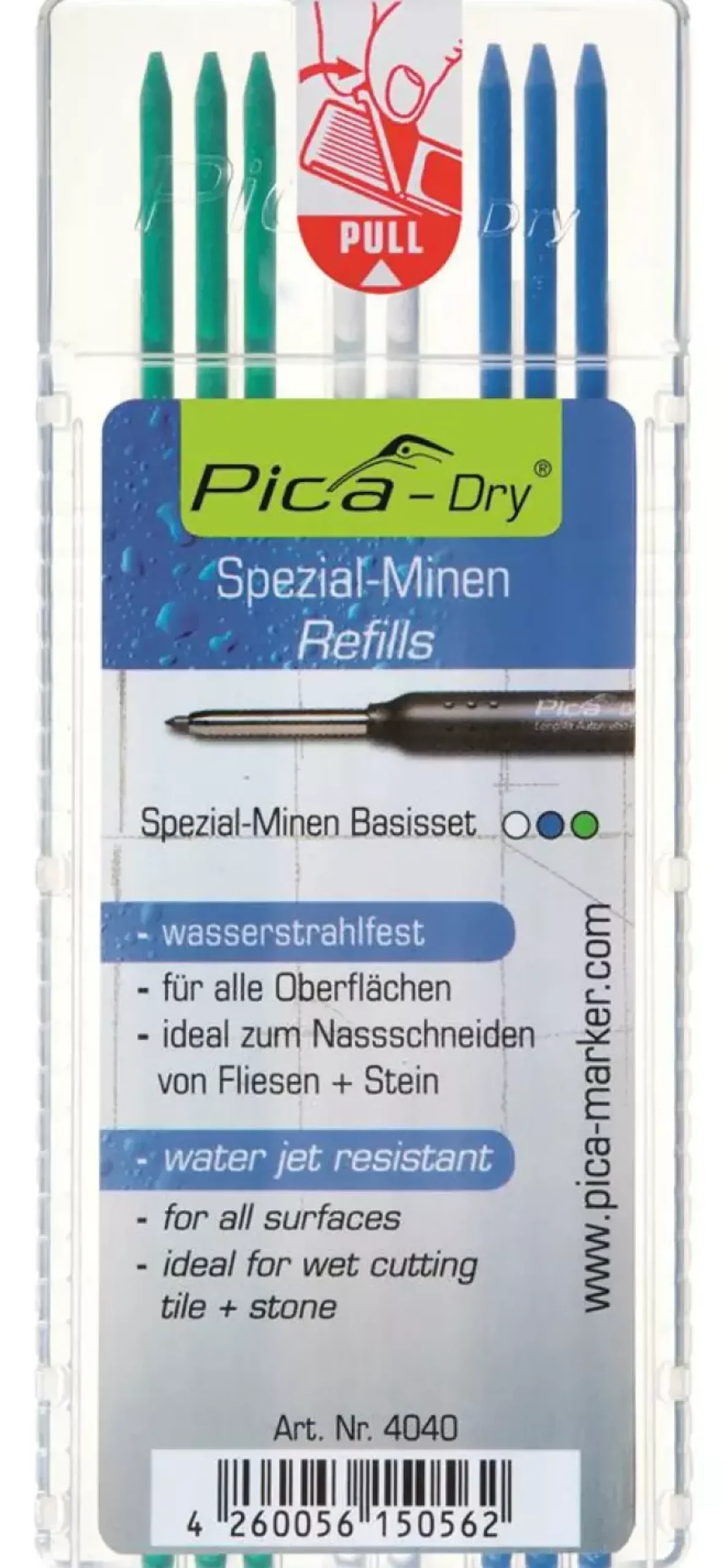 Pica 4040 Dry Navulling - Blauw/Wit/Groen (8st)