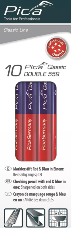 Pica PI559-10 Classic Dubbel potlood - 175mm - Rood/Blauw (10st.)