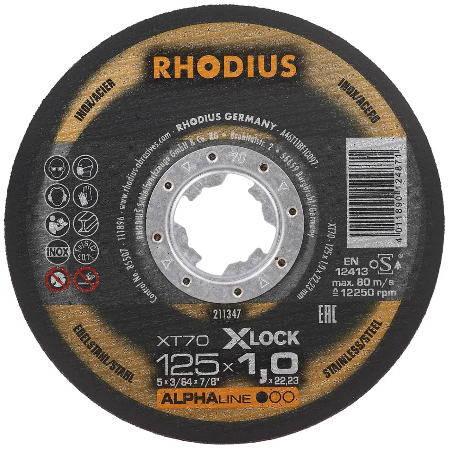 Rhodius 211347 ALPHAline I XT70 Doorslijpschijf - X-LOCK - 125 x 1,0 x 22,23 (25st)