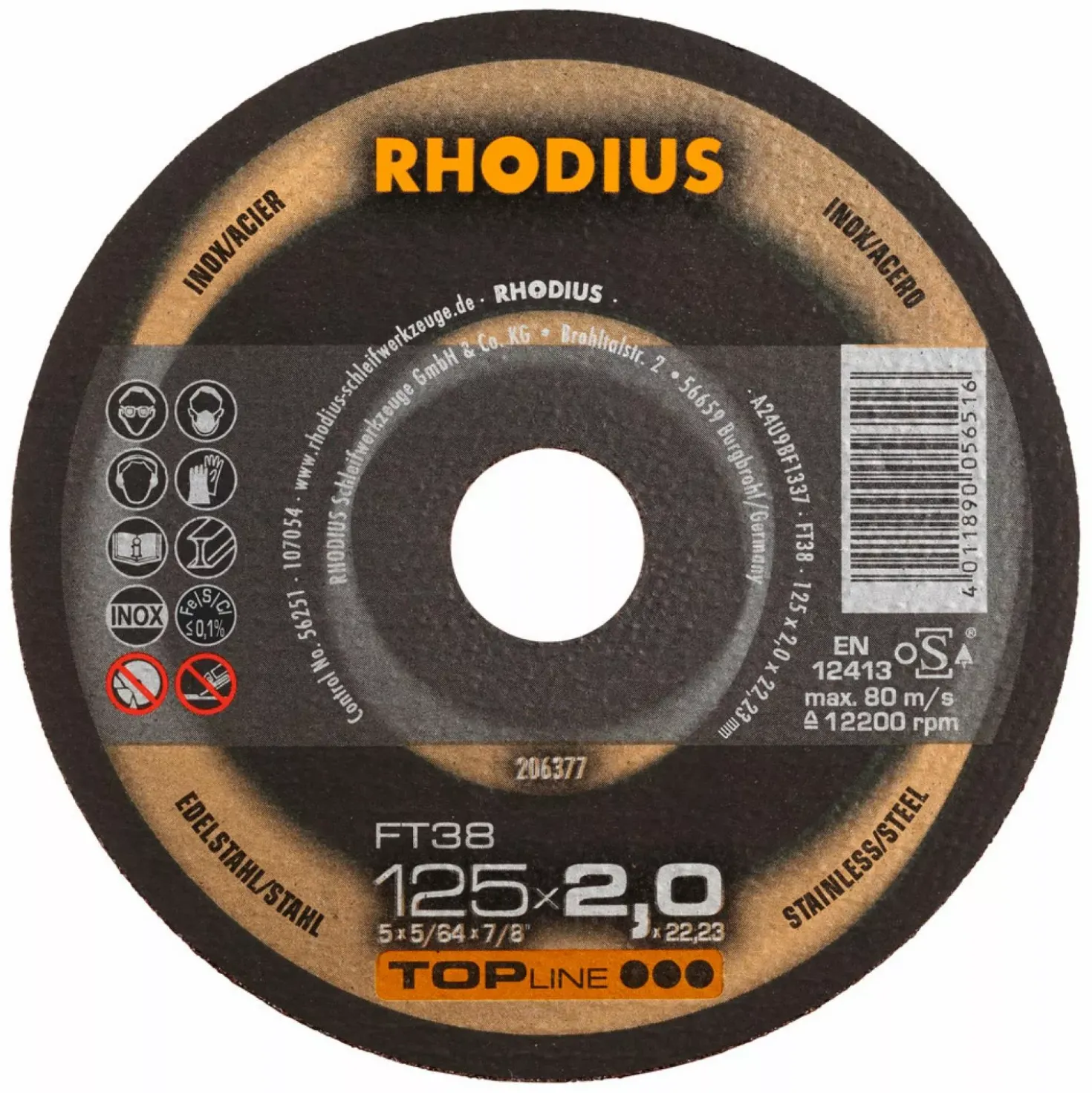 Rhodius 210763 FT38 TOPline lll Doorslijpschijf conventioneel 125x2,5x22,23 (25 st)