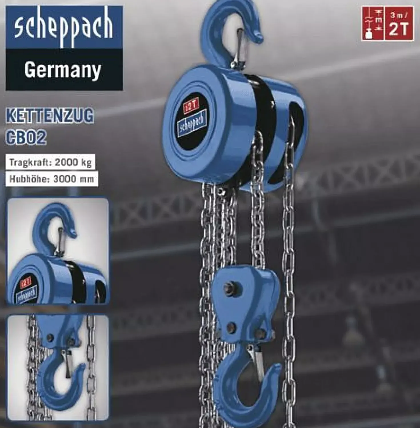 Scheppach CB02 Katrol kettingtakel - 2000kg