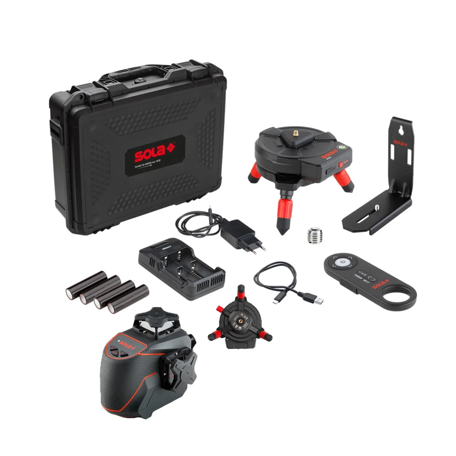 Sola PLANO 3D Green RCB Set 360° Kruislijnlaser in koffer - 3 lijnen - groen - 30m - IP54
