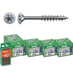 SPAX 4-Delige Universele schroefset - T-STAR plus T20 - Verzonken kop - Deeldraad - WIROX (700st) incl. SPAX bit T20 (5st)