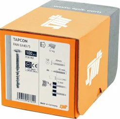 Spit 058779 TAPCON PAN Betonschroef - TX25 - 5.0 x 40mm - Cilinderkop - Voldraad - Verzinkt (100st)