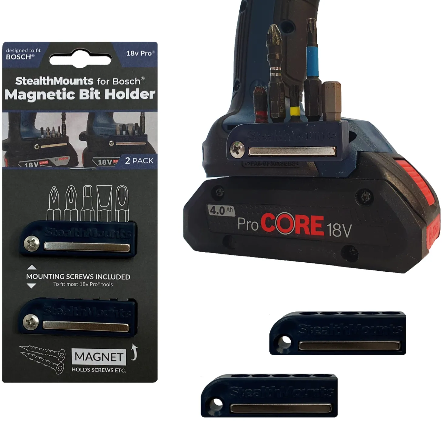 StealthMounts BH-BO-BLU-2 Magnetische bithouder voor machines Bosch - Blauw- 2-pack