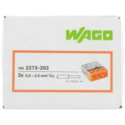 Wago 2273-203 Lasklem 3-polig - 3-gaats - 3 x 0.5 - 2.5mm² - Transparant-oranje (100st)