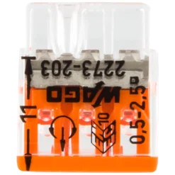 Wago 2273-203 Lasklem 3-polig - 3-gaats - 3 x 0.5 - 2.5mm² - Transparant-oranje (100st)
