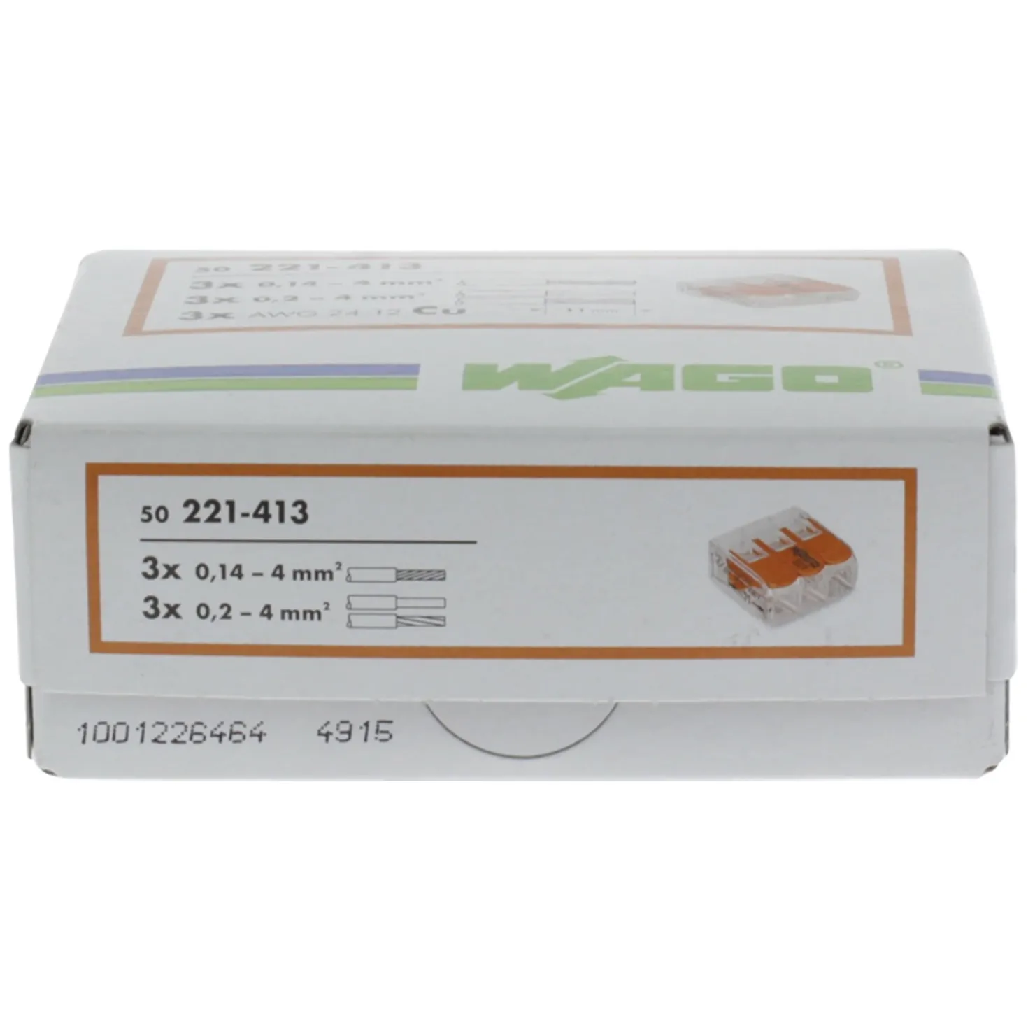 Wago 221-413 Lasklem 3-polig - 4mm - hersluitbaar - transparant-oranje (50 st)