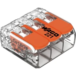 Wago 221-413 Lasklem 3-polig - 4mm - hersluitbaar - transparant-oranje (50 st)