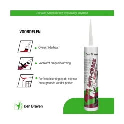 Zwaluw Den Braven 30615174 Acryl Anti-Crack Acrylaatkit - Wit - 310ml - 12st